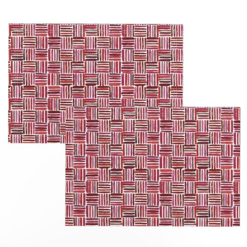 Red  Hand-drawn basketweave pattern with rustic striped design. Medium sized pattern for quilting projects