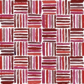 Red  Hand-drawn basketweave pattern with rustic striped design. Medium sized pattern for quilting projects