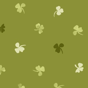 Hand-painted green clovers on green 