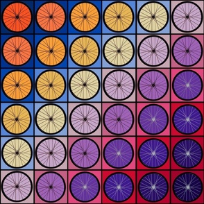 Bicycle Wheel Faux Quilt - Red Blue Orange Violet - 21 inch repeat - Design 16644063