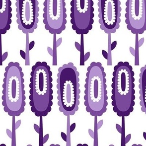 MidMod Retro Oval Flowers // Grape, Purple, Lavender, White // V1 // Medium Small Scale - 1200 DPI