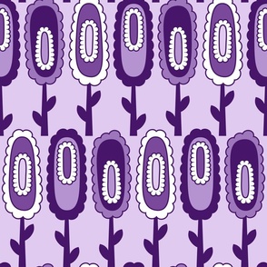 MidMod Retro Oval Flowers // Grape, Purple, Lavender, White // V2 // Medium Large Scale - 600 DPI