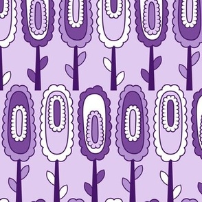 MidMod Retro Oval Flowers // Grape, Purple, Lavender, White // V3 // Medium Small Scale - 1200 DPI