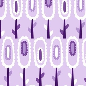 MidMod Retro Oval Flowers // Grape, Purple, Lavender, White // V4 // Medium Small Scale - 1200 DPI