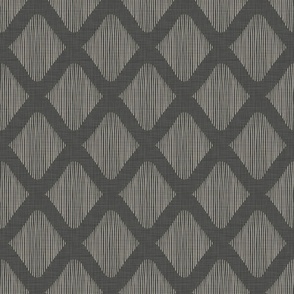 Lined Diamonds - Medium - Charcoal - Linen Texture, Dark Grey, cream