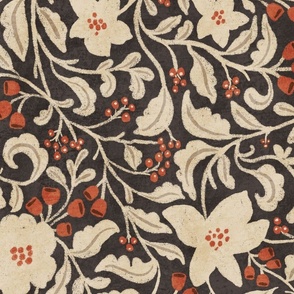 Traditional  trailing floral on Chocolate Brown Large