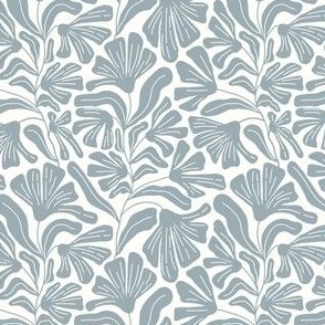 Whimsy modern floral in light blue gray on white