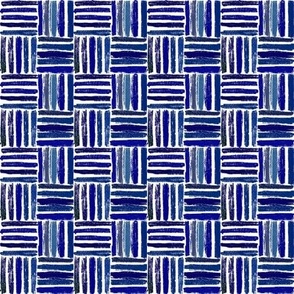 1:6 scale hand drawn basketweave with blue lines. For dollhouse fabric, wallpaper, and miniature decor
