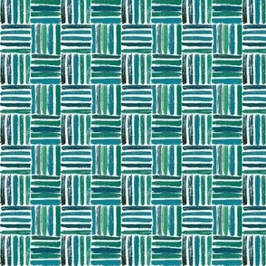 1:6 scale hand drawn basketweave with teal blue lines. For dollhouse fabric, wallpaper, and miniature decor