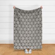 Large Geometric Daisy Floral Nondirectional Block Print in Off White Pearl on Warm Dark Grey