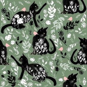 Black Cats / Dark Green / White