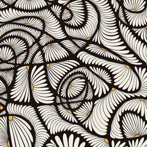 doodled daisies - black and white and yellow 02 - abstract floral