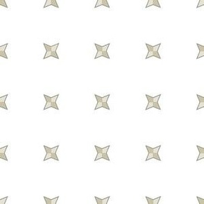 Spanish Tile-Geometric Stars-Khaki, Beige on White Background.