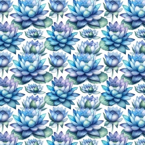 Watercolor Blue Lotus Flowers