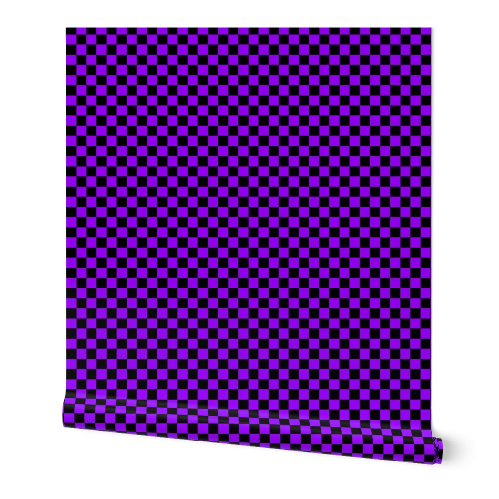 Neon Checks - Small - Classic Dark Black & Electric Orchid Purple- Florescent Fun