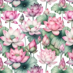 Watercolor Pink Lotus Flowers