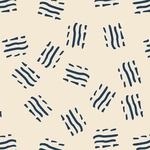 Whispering Waves: Hand-Drawn Scratches, Navy Blue, Beige, Small 