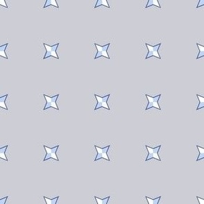Spanish Tile- Geometric Stars -Blue and White on a Light Gray Background.