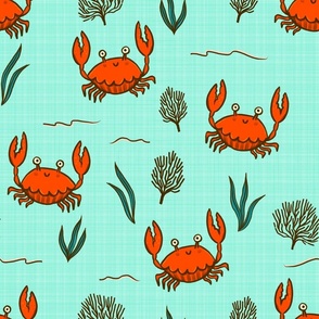 Medium - Beachy Crab - Mint Linen