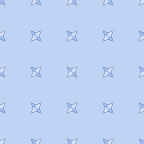 Spanish Tile- Geometric Stars-Blue and White on Light Blue Background.