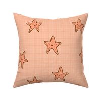 Medium - Beachy Starfish on Sandy Pink Linen