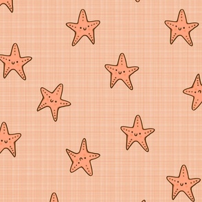 Medium - Beachy Starfish on Sandy Pink Linen