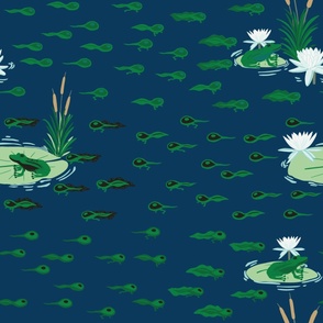 Large - Tadpoles Turning into Green Frogs in a Navy Blue Pond