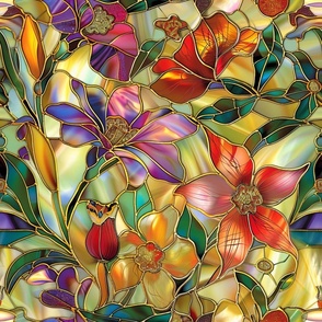 Stained Glass Bright and Colorful Wildflowers