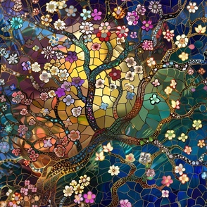 Stained Glass Japanese Dreaming Fantasy Blossom Tree