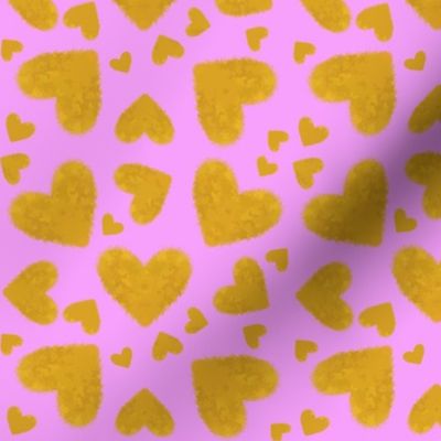 Yellow Hearts Pink Background