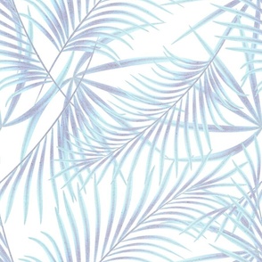 Tropical pattern. Blue palm leaves on a white background.
