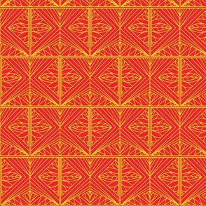 small - Giant Heliconia Coordinate -yellow-on-red geometric