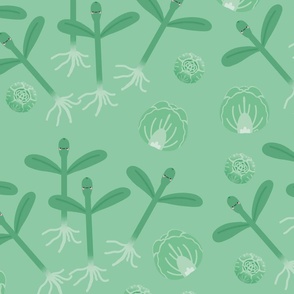 Sprouts, cute green pattern, light green background