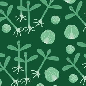 Sprouts, cute green pattern, dark green background