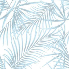 Tropical pattern. Light blue palm leaves on a white background.