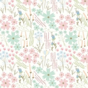 Vintage Floral / Small / pink , blue , green , white 