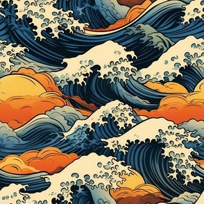 Big wave - beautiful japanese art - small tile pattern