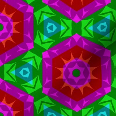 Vibrant pink and green geometric flowers 