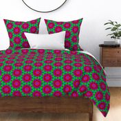 Vibrant pink and green geometric flowers 