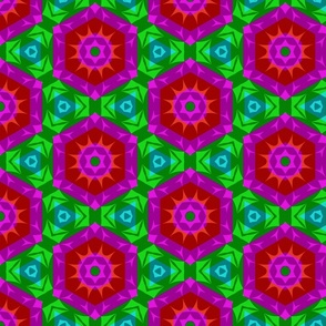 Vibrant pink and green geometric flowers 