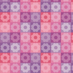 Ditsy Checkerboard Floral- Pinks/Purples
