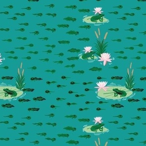 Small - Tadpoles Turning into Green Frogs in an Aqua Pond