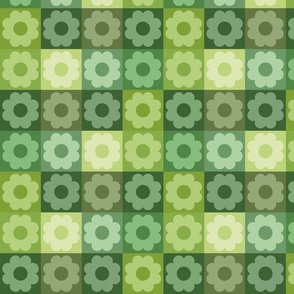 Ditsy Checkerboard Floral- Greens