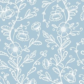 Ornate Floral Pattern - white blue