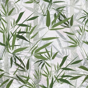 Tropical pattern. Green bamboo branches on a light gray background.