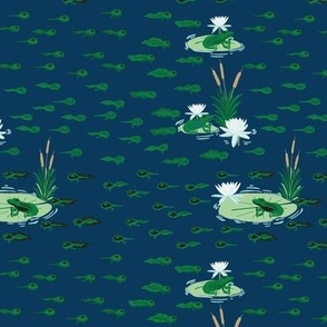Small - Tadpoles Turning into Green Frogs in a Navy Blue Pond