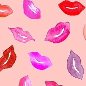 Lipstick kisses in colorful watercolor with blush