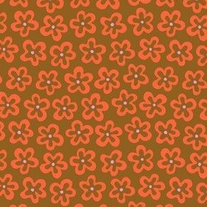 Small groovy floral shapes outlined in bright red and brown