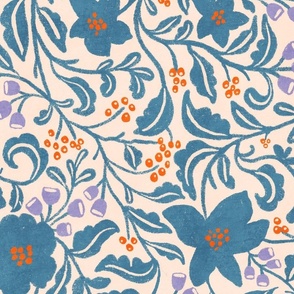 Traditional Trailing Floral Cream and Royale Blue_Large