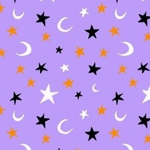 Halloween Moon and Stars on Lilac